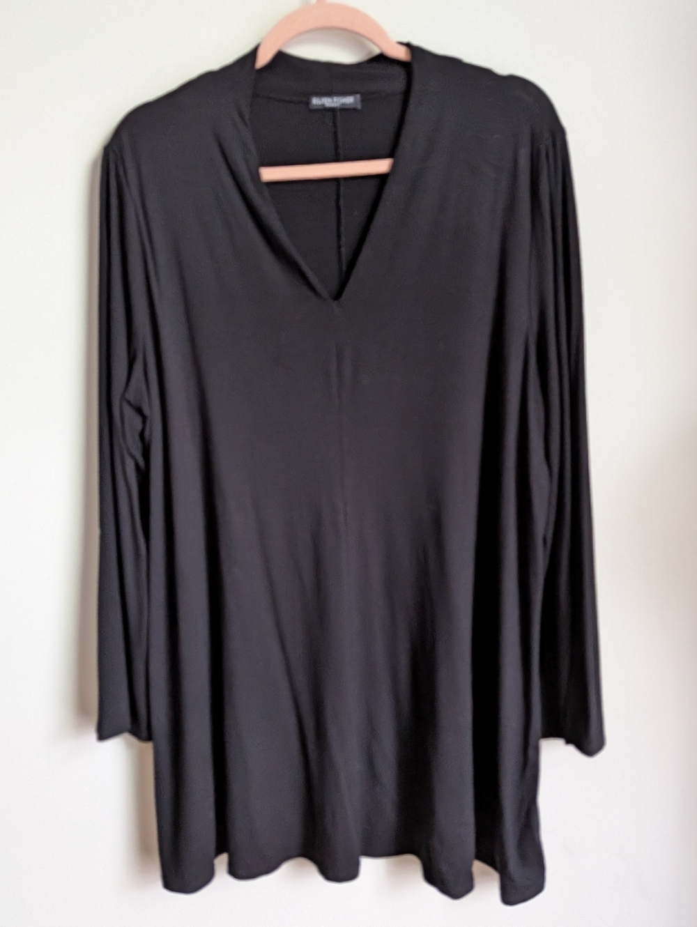 EILEEN FISHER Black Minimalist Lagenlook Casual Long Sleeves Tunic Top Size 2X